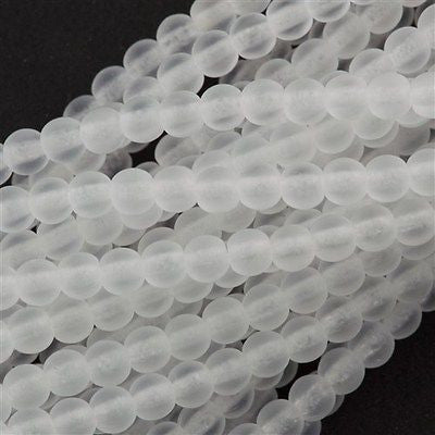 100 Czech 6mm Pressed Glass Round Beads Matte Crystal (00030M)