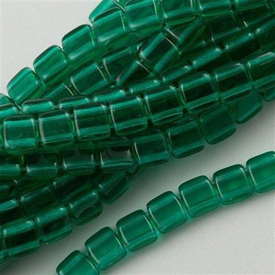 50 CzechMates 6mm Two Hole Tile Beads Emerald T6-50730