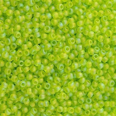 Toho Round Seed Bead 8/0 Transparent Matte Lime Green AB 5.5-inch tube (164F)