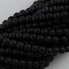 200 Czech 4mm Pressed Glass Round Beads Matte Jet Black (23980M)