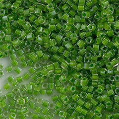 Miyuki 1.8mm Cube Seed Bead Inside Color Lined Lime Green 8g Tube (245)
