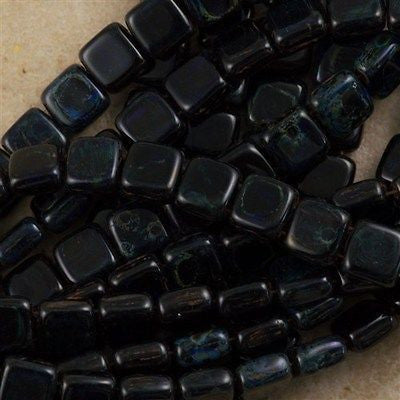 50 CzechMates 6mm Two Hole Tile Beads Cobalt Picasso (30090T)