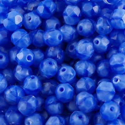 50 Czech Fire Polished 8mm Round Bead Dark Blue Coral (36027)
