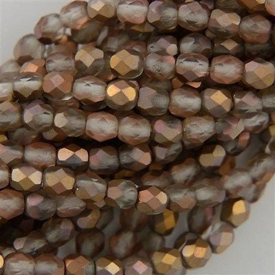 100 Czech Fire Polished 4mm Round Bead Matte Apollo Gold (27171)