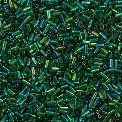 Miyuki 3mm Bugle Bead Transparent Green AB 5-inch Tube (179)