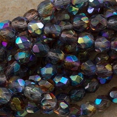 50 Czech Fire Polished 6mm Round Bead Luster Blue Crystal AB (98406)