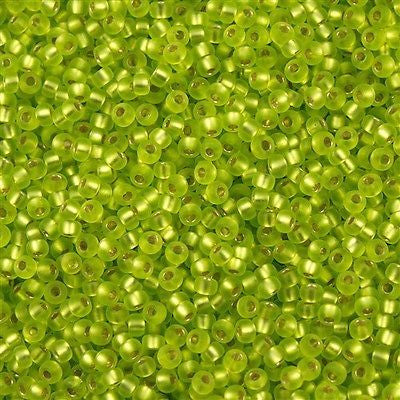 Miyuki Round Seed Bead 8/0 Matte Silver Lined Lime Green 22g Tube (14F)