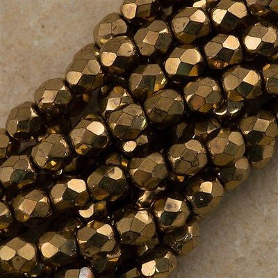 100 Czech Fire Polished 4mm Round Bead Bronze (90215)