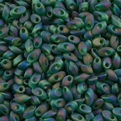 Miyuki Long Magatama Seed Bead Transparent Matte Green AB 8g Tube (146FR)