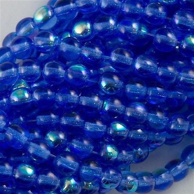 100 Czech 6mm Pressed Glass Round Beads Sapphire AB (30050X)
