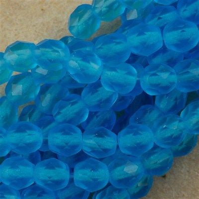 50 Czech Fire Polished 6mm Round Bead Matte Aquamarine (60020M)