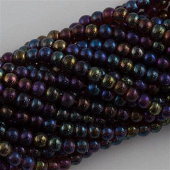 200 Czech 4mm Pressed Glass Round Beads Ruby Luster Iris (90100LR)