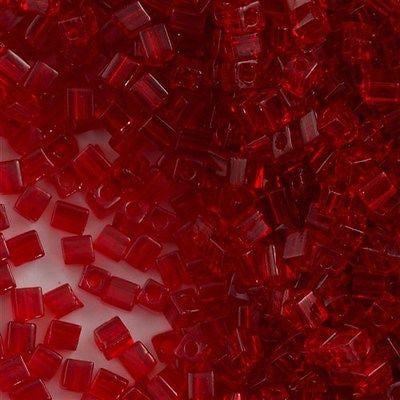 Miyuki 3mm Cube Seed Bead Transparent Ruby Red 19g Tube (140)