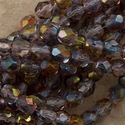 50 Czech Fire Polished 6mm Round Bead Amethyst Blue Crystal Luster (91006)