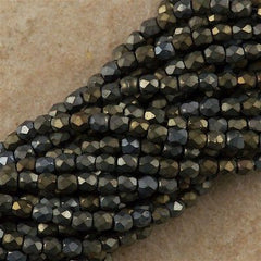 100 Czech Fire Polished 3mm Round Beads Matte Brown Iris (21115)