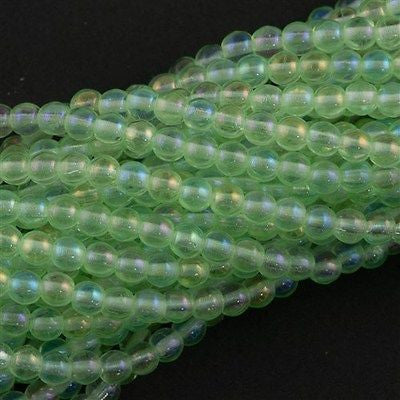 200 Czech 4mm Pressed Glass Round Beads Peridot Luster Iris (50500LR)