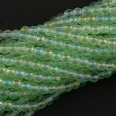 200 Czech 4mm Pressed Glass Round Beads Peridot Luster Iris (50500LR)