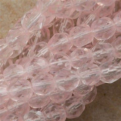 50 Czech Fire Polished 6mm Round Bead Crystal Pink Stripe (08701)
