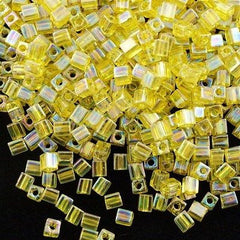 Miyuki 4mm Cube Seed Bead Transparent Yellow AB 19g Tube (252)