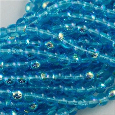 200 Czech 4mm Pressed Glass Round Beads Aquamarine AB (60020X)