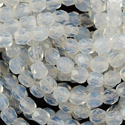 100 Czech Fire Polished 4mm Round Bead Milky White (01000)