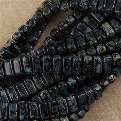 50 CzechMates 3x6mm Two Hole Brick Beads Jet Picasso (23980T)