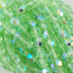 100 Czech Fire Polished 4mm Round Bead Peridot AB (50500X)