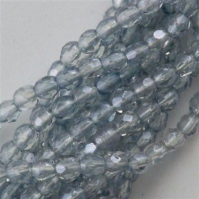 100 Czech Fire Polished 3mm Round Beads Transparent Blue Luster (14464)