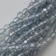 100 Czech Fire Polished 3mm Round Beads Transparent Blue Luster (14464)