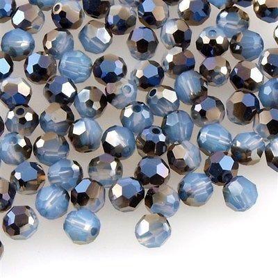 12 TRUE CRYSTAL 4mm Faceted Round Bead White Opal Sky Blue (234 SBL)