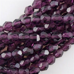 100 Czech Fire Polished 4mm Round Bead Amethyst (20060)