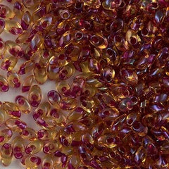 Miyuki Long Magatama Seed Bead Dark Pink Lined Amber 8g Tube (363)