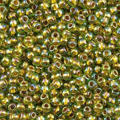 50g toho Round Seed Bead 8/0 Inside Color Lined Gold Lime AB (996)