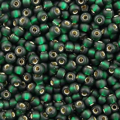 Miyuki Round Seed Bead 6/0 Matte Silver Lined Dark Emerald 20g Tube (27F)