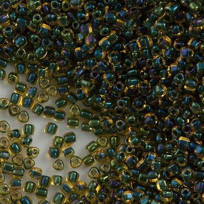 Miyuki Triangle Seed Bead 8/0 Green Lined Amber 15g TR1815