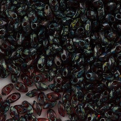 Miyuki Long Magatama Seed Bead Transparent Garnet Picasso 15g (4504)