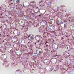12 TRUE CRYSTAL 4mm Faceted Round Bead Light Amethyst AB (212 AB)