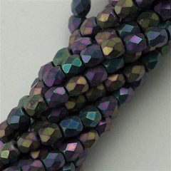 100 Czech Fire Polished 3mm Round Beads Matte Purple Iris (21195)