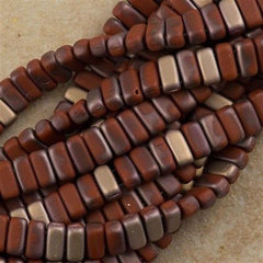 50 CzechMates 3x6mm Two Hole Brick Beads Matte Umber Apollo (13610AM)