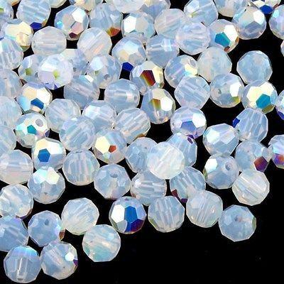 12 TRUE CRYSTAL 4mm Faceted Round Bead White Opal AB (234 AB)