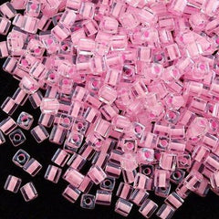 Miyuki 4mm Cube Seed Bead Inside Color Lined Pink 19g Tube (207)