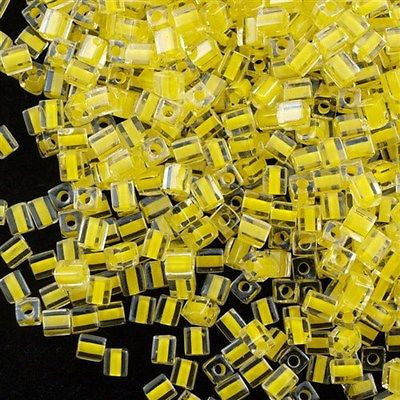 Miyuki 4mm Square Seed Bead Inside Color Lined Yellow 19g Tube (202)