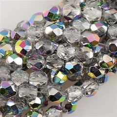 100 Czech Fire Polished 4mm Round Bead Crystal Vitrail (00030V)