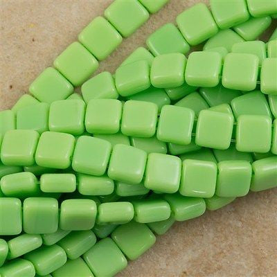 50 CzechMates 6mm Two Hole Tile Beads Opaque Spring Green T6-53200