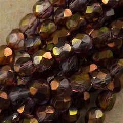 50 Czech Fire Polished 6mm Round Bead Amethyst Crystal Luster (91011)