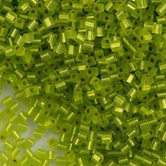 Miyuki 3mm Cube Seed Bead Matte Silver Lined Lime Green 19g Tube (14F)