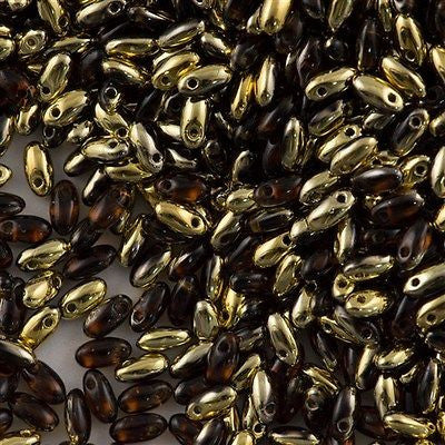 Czech Rizo 2.5x6mm Beads Smoky Topaz Amber Gold 15g RZ-10230AG