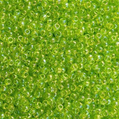 Toho Round Seed Bead 8/0 Transparent Lime Green AB 5.5-inch tube (164)