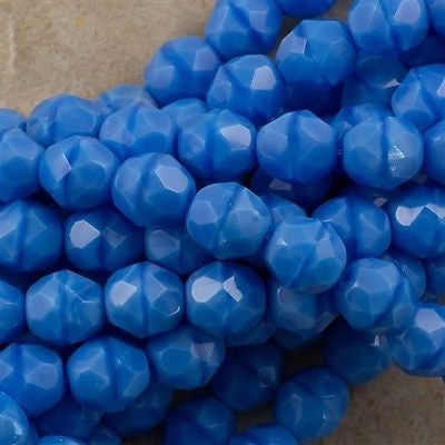 50 Czech Fire Polished 8mm Round Bead Sky Blue Coral (64020)