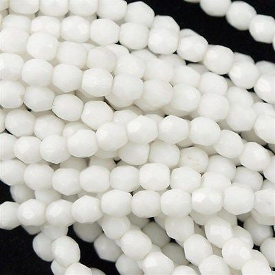 100 Czech Fire Polished 4mm Round Bead Opaque White (03000)